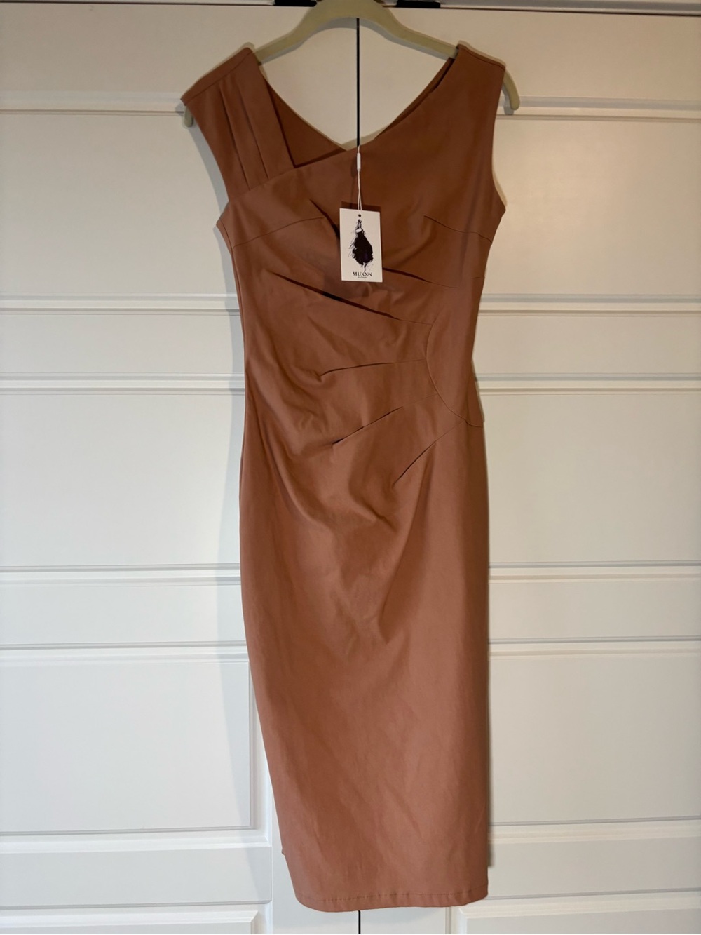 MUXXN Ruched Sheath Dress-Camel-Size Small-NWT